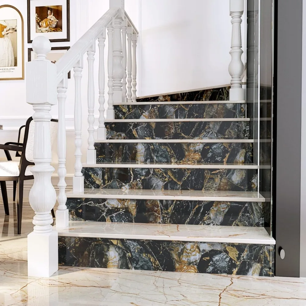 ورق حائط كبير من الرخام الأسود والذهبي قابل للإزالة مقاوم للماء ذاتي اللصق وقابل للإزالة للمطبخ والحمام #4