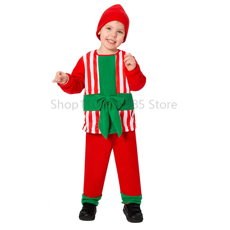 

Unisex Boys Christmas Gift Boxes Costume Girls Striped Santa Suit Children Christmas Parcel Fancy Dress Costume