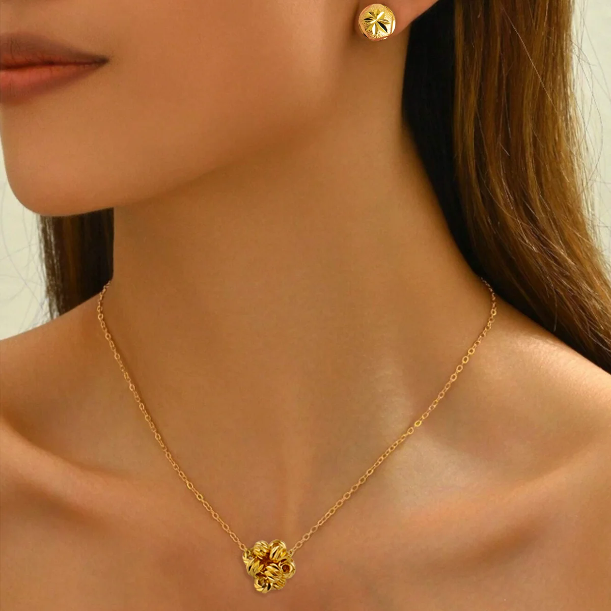 

France Exquisite Gold Color Women Jewelry Africa Urban Beauties Stainless Steel Pendant Necklace Earring Set Party Daily Gifts