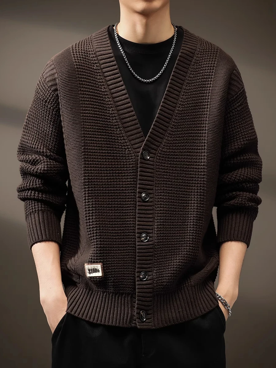 

Large Size 300 Pou American Retro Heavyweight V-Ne Open Cardigan Sweater Men's Loose Casual Knitted Outerwear