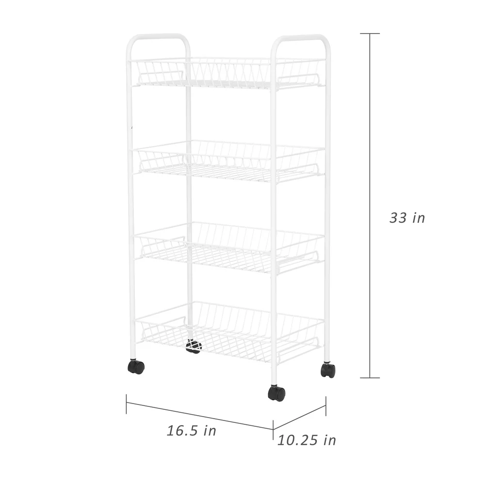 4-Tier Rolling Metal Laundry Sorter Cart with 4 Baskets Easy Organizing and Transporting Laundry Supplies