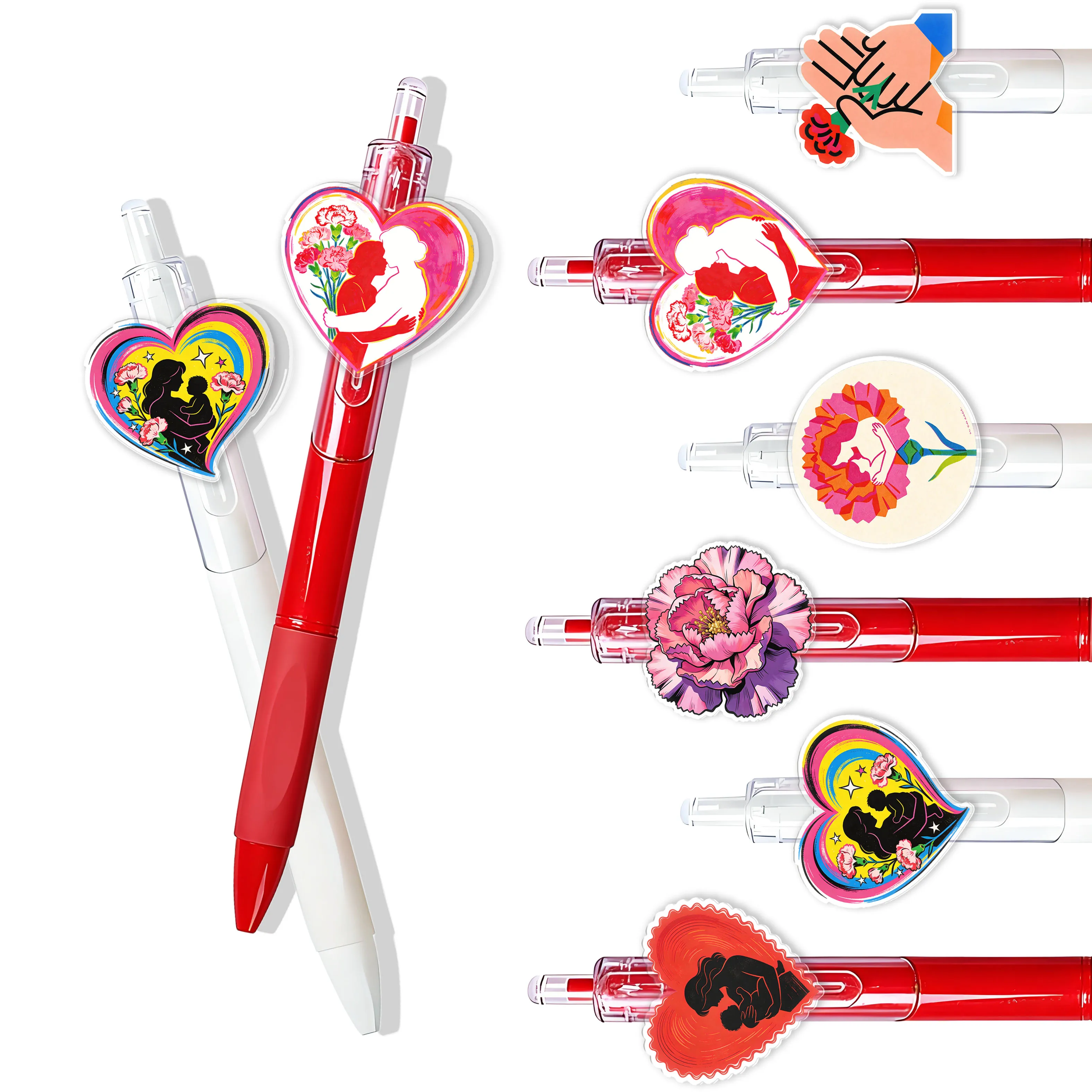 

12pcs/16pcs Mother's Day Series Ballpoint Pens, Festival-Themed Writing Pens, White & Red Color Signature Pens