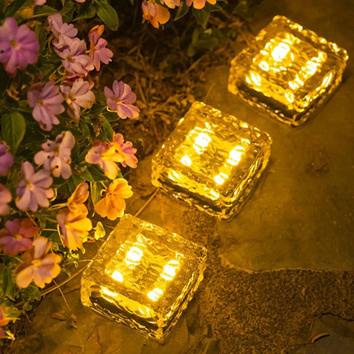 Solar Glass Brick Lights Ice Cube LED Lantern Crystal Brick Stone Lamp Landscape Path Lights For Garden Patio Decorative Festive