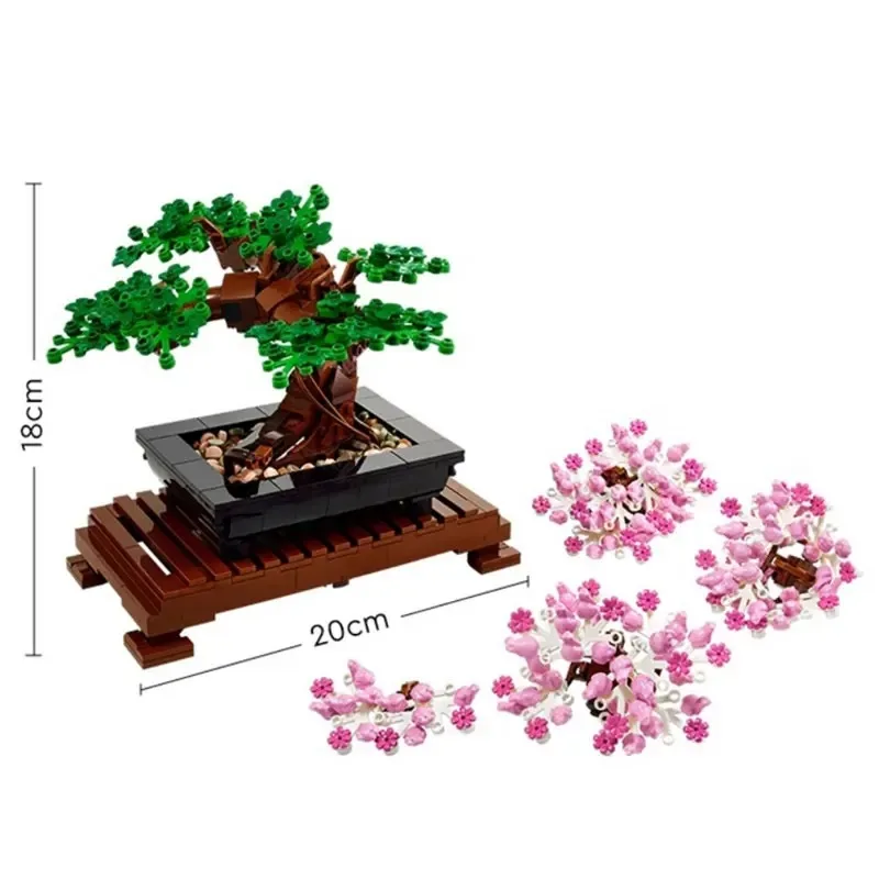 Miniso Disney Bonsai Tree Fit 10281 Flower Bouquet Perpetual 3D Building Block Set Bricks Model Home Decoration Plant Potted Toy