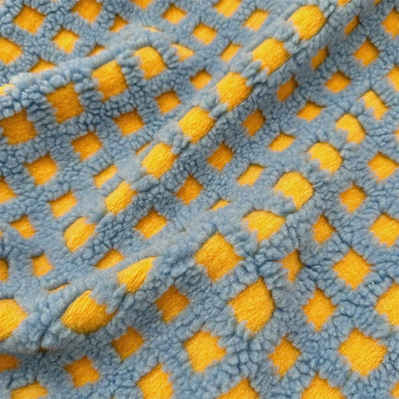 Waffle Lamb Wool Jacquard Fabric 3D Checkerboard Plush Fleece Material for Winter Coats Pajamas Pet Clothes DIY Sewing Fabrics