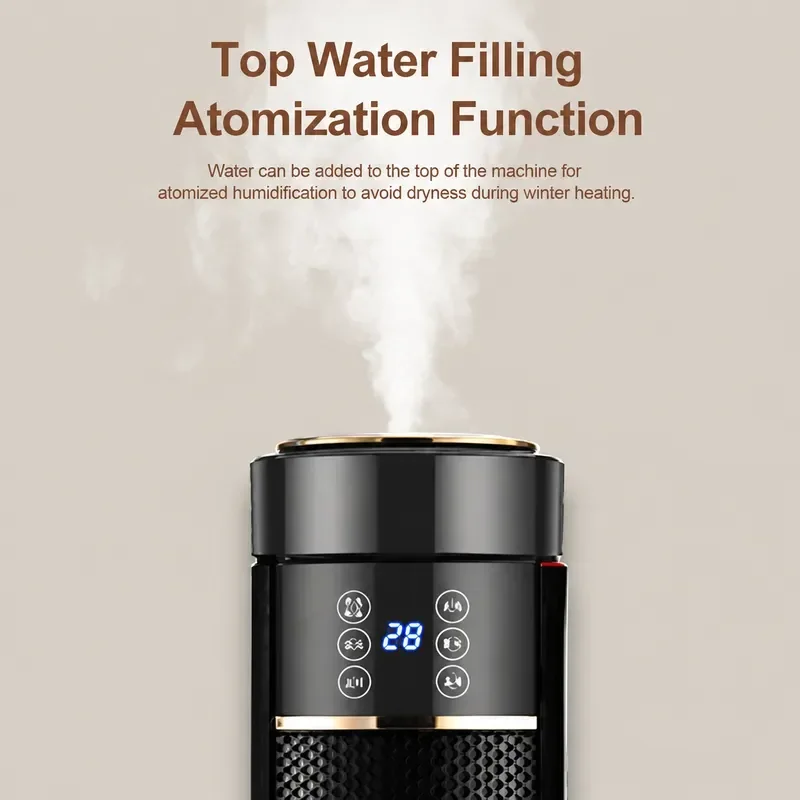 Vertical PTC Electric Heater with Atomizing Humidifier Intelligent Simulation Flame Effect Space Heating Device for Home