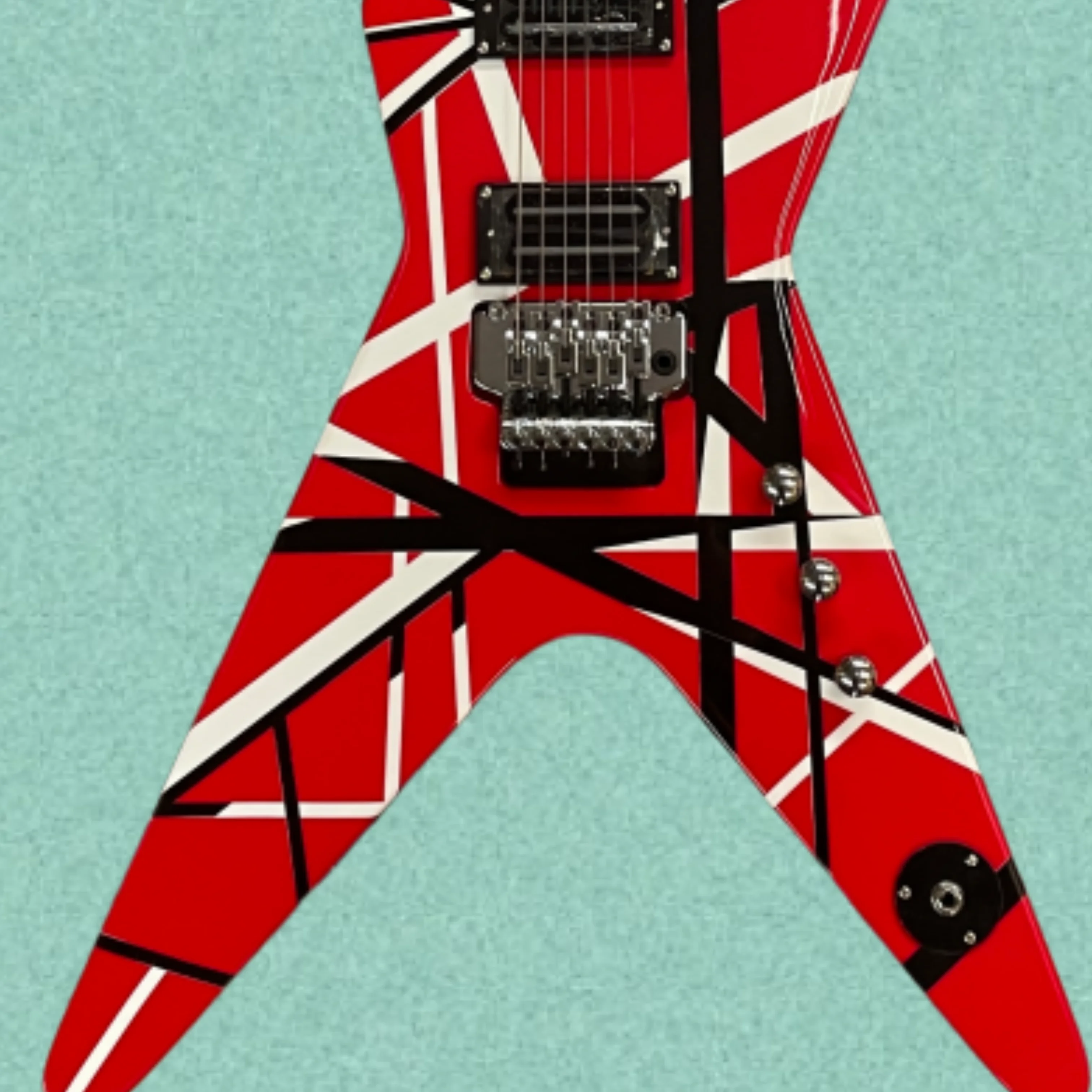 6-string electric guitar with red base and black-and-white striped finish guitars, a tremolo system,stage performances guitarra