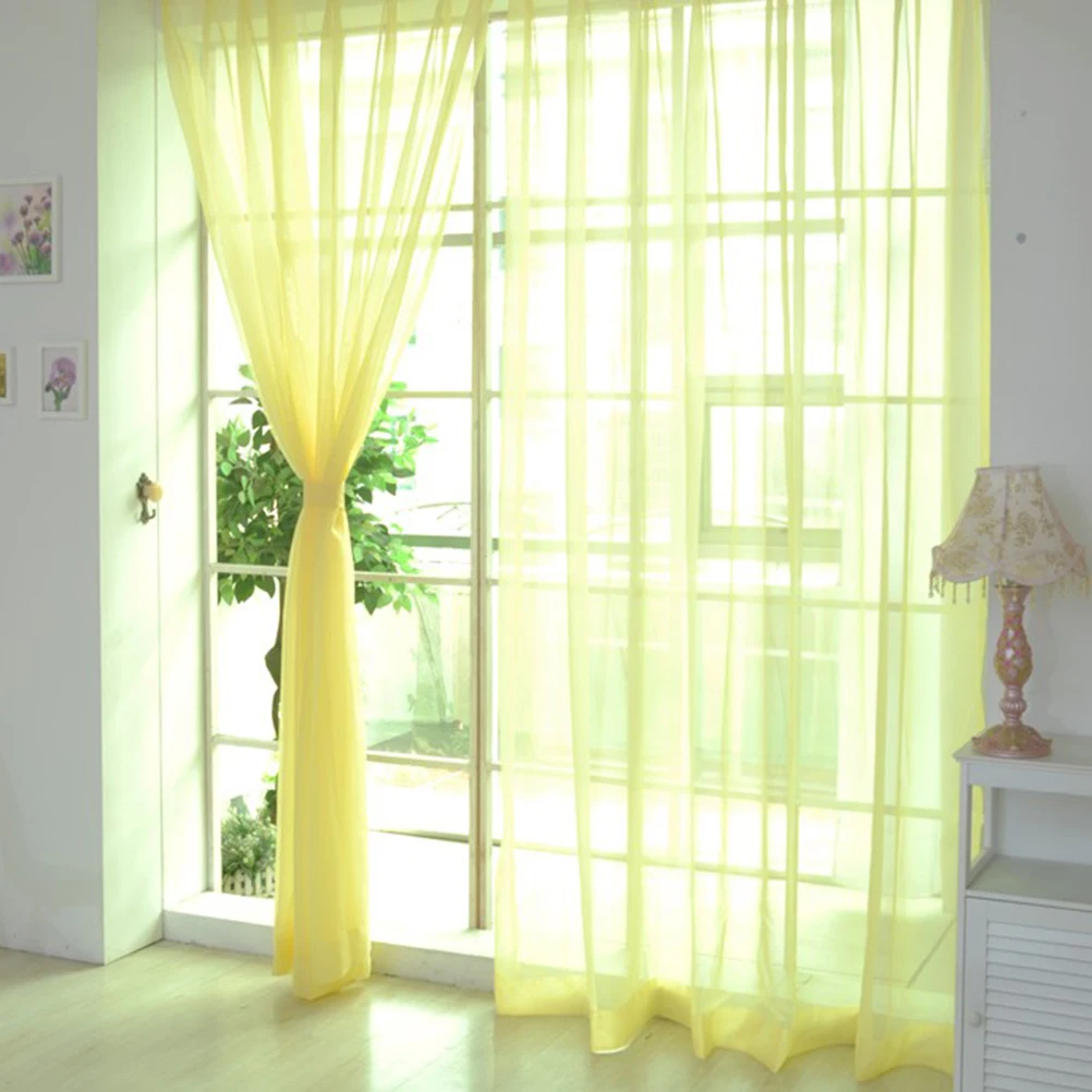 

Gold Sheer Curtain Panel Soft Polyester Tulle Window Drape For Living Room Bedroom Kitchen Elegant Voile Curtains Light