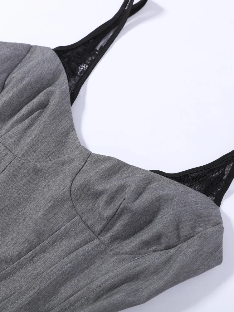 Schickes Sweetheart-Ausschnitt Bustier-Set mit Spitzenbesatz Schulterträger-Korsett-Top und Spitzenbesetzter Minirock für Damen Casual Alltags- und Partykleidung – Detail 8