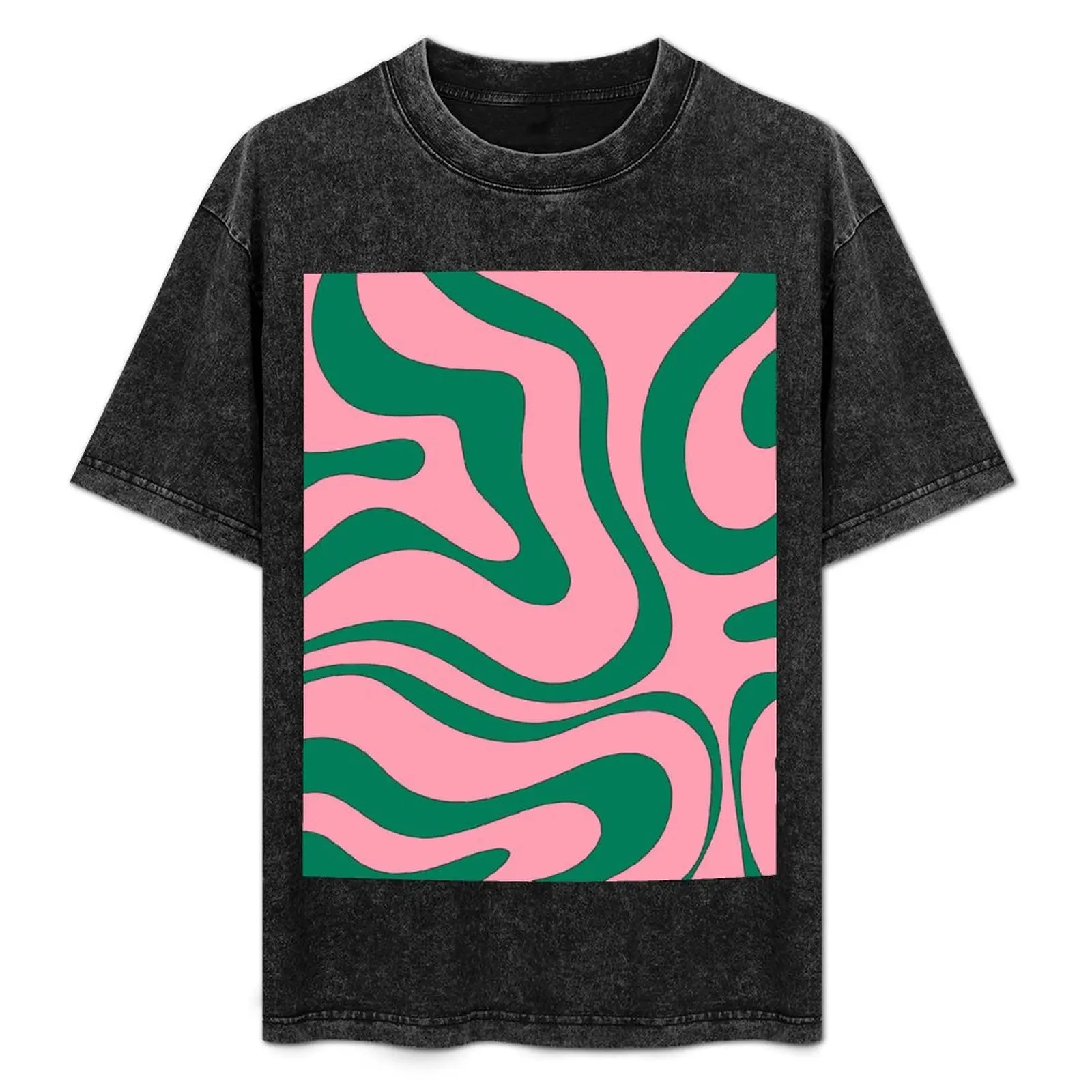 

Modern Retro Liquid Swirl Funky Abstract Pattern Pink and Green T-Shirt Performance Workout Short Sleeve Tee