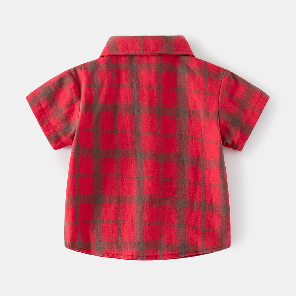 Baby Boys Fashion Plaid Elements Style Short Sleeve Soft Skin-friendly Casual Lapel Summer Shirt