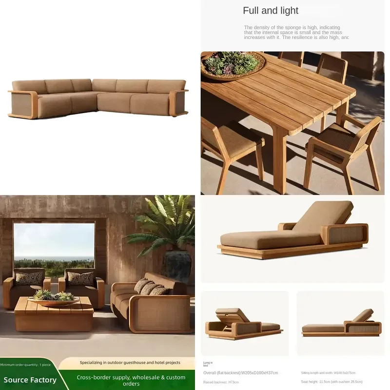 for  Outdoor Teak Sofa Set with Lounge Chair Table and Chairs Waterproof  Resistant  Gardens Terraces and Hotels