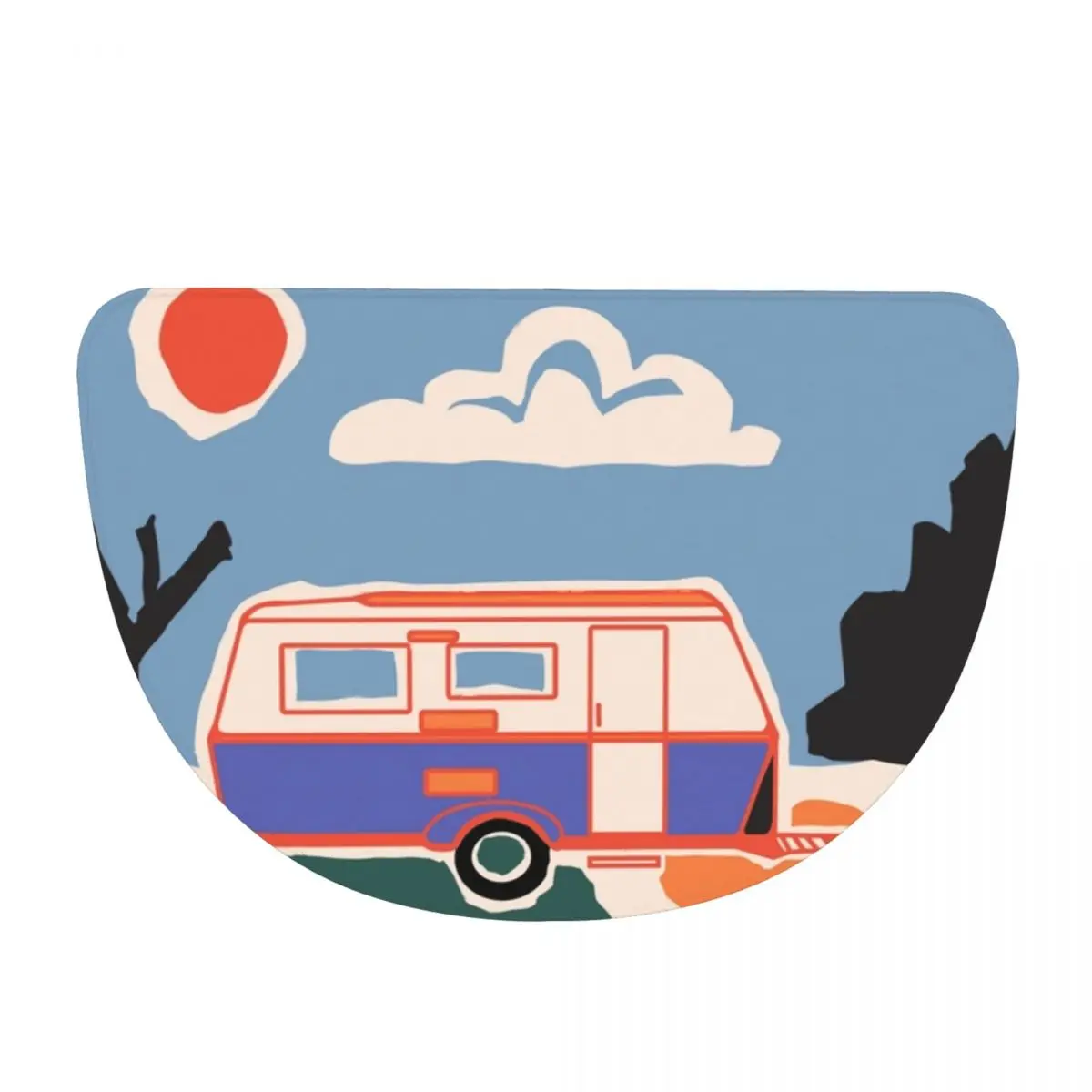 Retro Vintage Eriba Caravan Soft Flannel Half Round Doormat Non Slip Bathroom Mat Absorbent Floor Carpet for Laundry Room