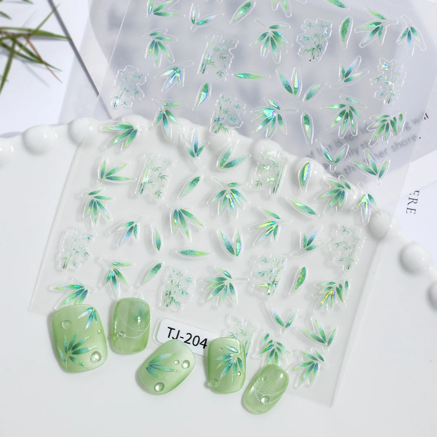 1 Set 5D Embossed Chinese Bamboo Nail Stickers Shell Shine Colorful Bamboo Shadow DIY Manicure Nail Decor Ornaments