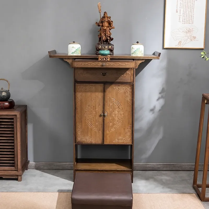 Modern Small Buddhist Shrine Offering Table Household Economical Incense Case for Guanyin God of Wealth Altar Platform