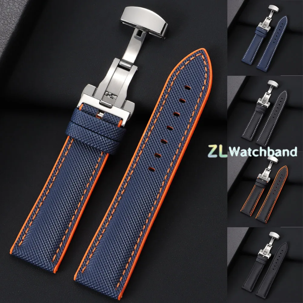 Bracelet de montre en Nylon et caoutchouc, 20mm, 22mm, 24mm, pour IWC, Tudor, Seiko, en Nylon et Silicone, avec boucle papillon ﻿