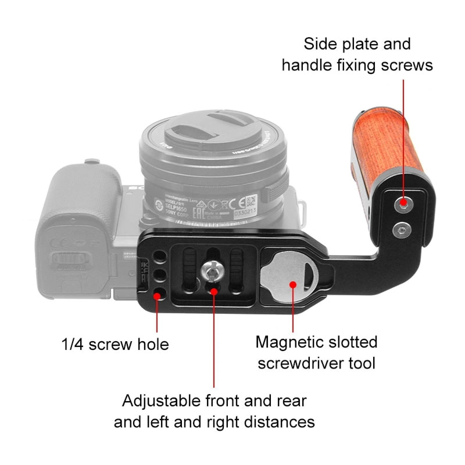 PULUZ Wooden Left Side Handle Vertical Shoot Camera Quick Release L Plate With Three 1/4 Screw Slots for SLR/ Micro-SLR Cameras