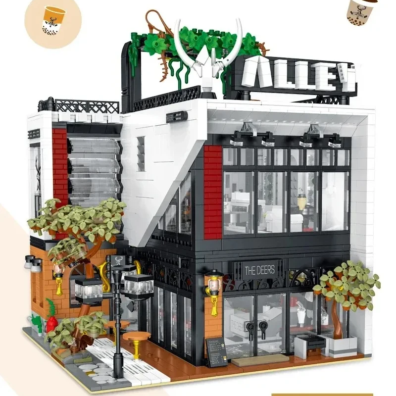 3423 個の子供用ビルディングブロックミルクティーショップ都市建築ライトストリートビューセット子供のおもちゃ子供大人のためのギフト