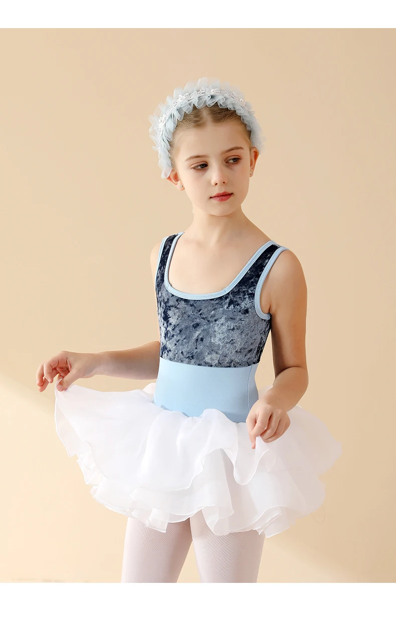 New Fashion Summer Sling Body Training Suit Preschool Professional Girl Performance Suit Ballet Leotards Skirt 100-170cm Height