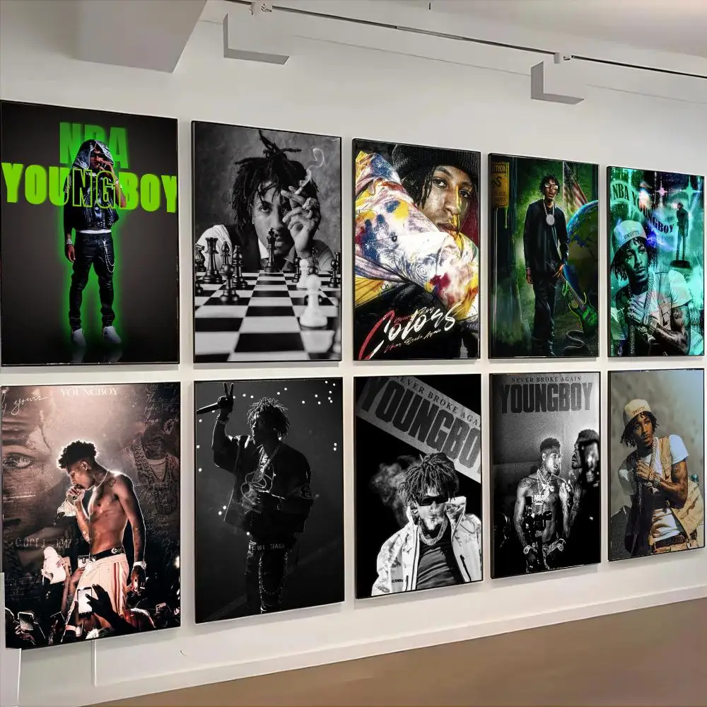YoungBoy Rapper Portrait Poster Self-adhesive Living Room Bedroom Party Bar Decor Moisture-proof Fade-resistant