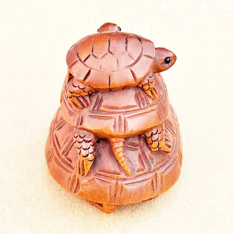 

GX1008 - 20 Years Old 2" Hand Carved Boxwood Netsuke - 3 Turtles
