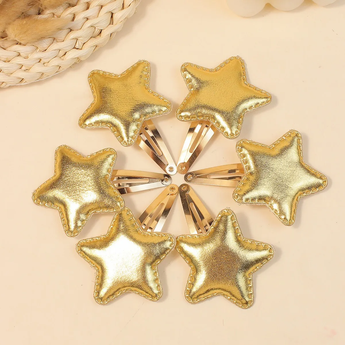 

12pcs Gold PU Star Snap Hair Clip Girls Headwear Hair Baby Lovely Alloy Barrettes Princess Hairpin BB Clip Children Barrettes