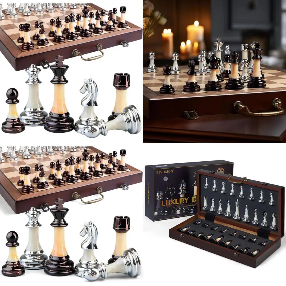 

16.5 Wooden Deluxe Chess Set with Folding Board, 3.5 Acrylic Pieces, Storage for All Skill Levels