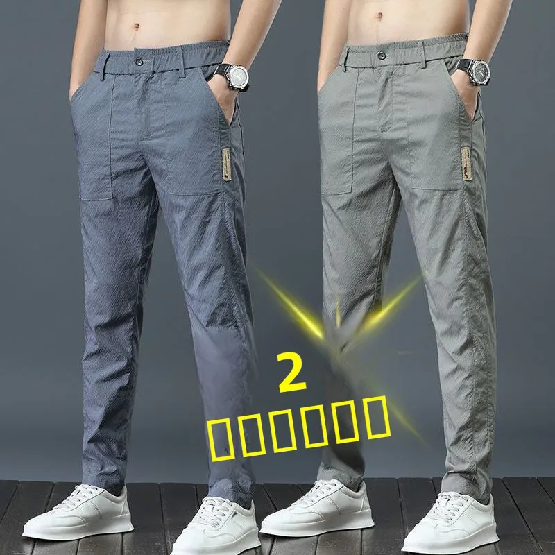 

Летние тонкие эластичные дышащие брюки из ледяного шелка для мужчин, свободного кроя, прямые, для горного туризма, износостойкие, спортивные