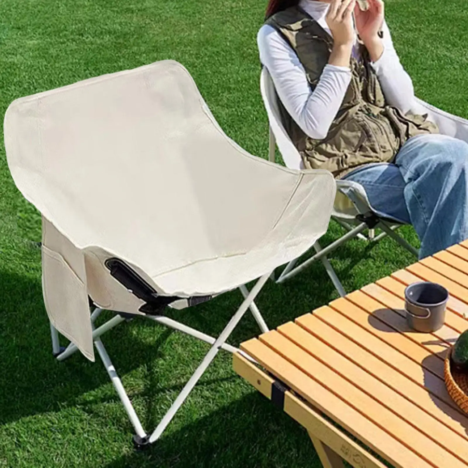 Camping Chair Cover Folding Seat Cover with Side Pocket Comfortable Replacement Furniture Parts for Lawn Yard Fishing Outdoor