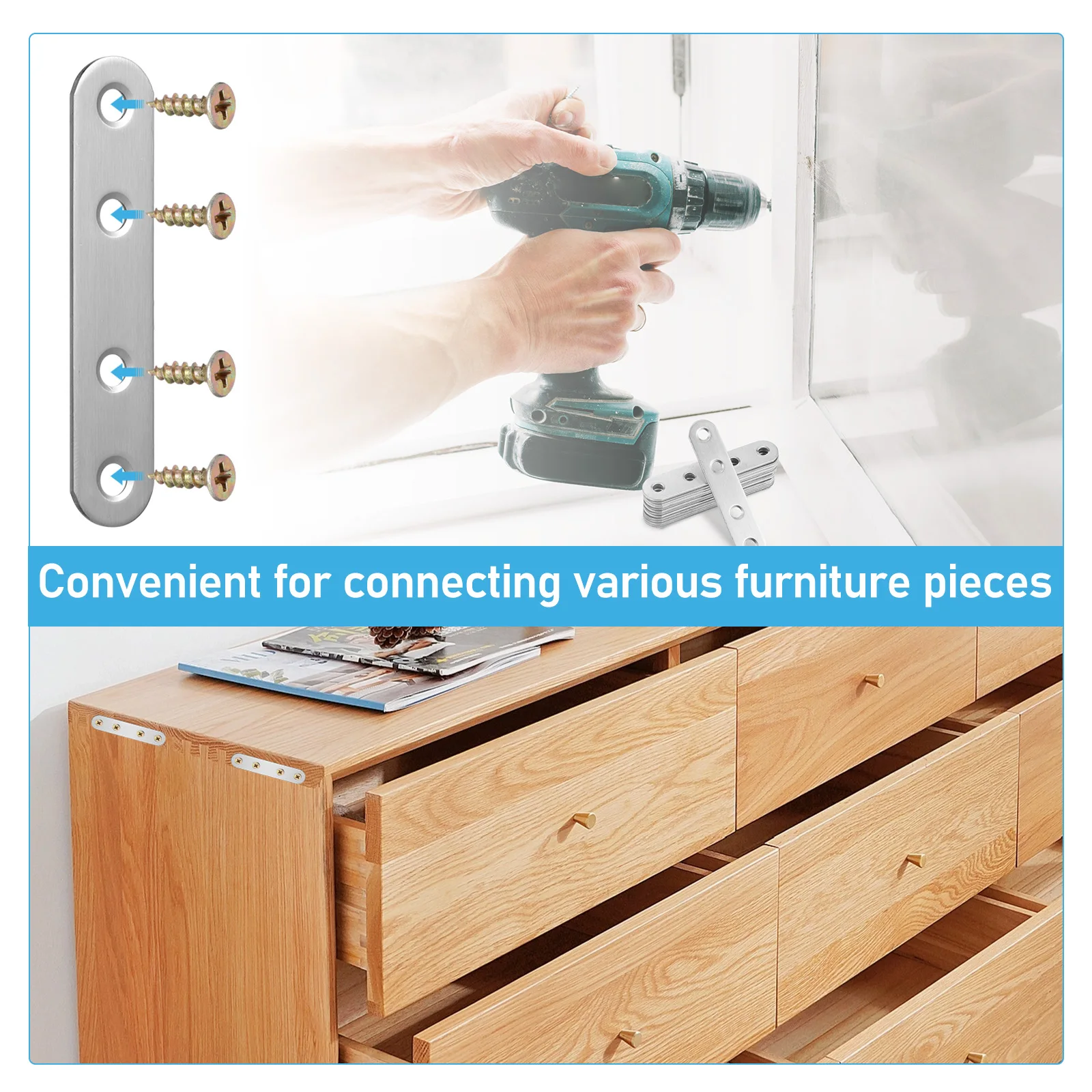 

18 pcs Stainless Steel Straight Brackets Flat Mending Plates Metal Support For Furniture Construction Easy Install