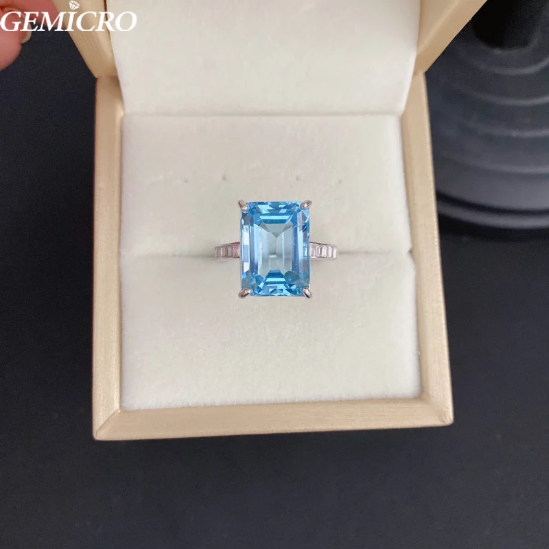 

New Arrival High-quality 10*14mm Natural Blue Topaz 925 Silver Ring for Women Birthstone Wedding Engagement Luxury Jewelry Gifts