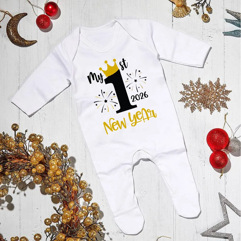 

My First New Year 2026 Print Baby Sleepsuit Happy New Year Newborn Babygrow Outfit Winter Infant Sleepsuit Long Sleeve Romper