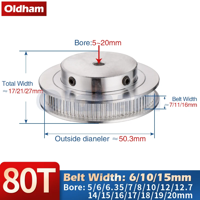 80 tanden 2GT Timing Katrol Boring 5/6/6.35/8/10/12/12.7/14/15/16/17/18/19/20mm voor GT2 Open Synchrone riem breedte 6/10mm 2GT 80T