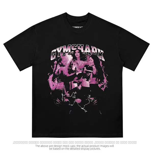 

New Cis American Large Size Heavyweight Fitn Gym Print T-irt Pure Cotton Small round Ne ort Sve Casual Tee