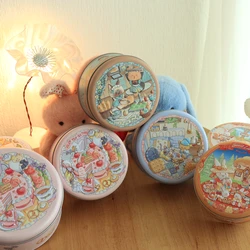 Small Cartoon Tin Candy Storage Box Cute Cat Pattern Cookies Packaging Box Round Jewelry Storage Container For Wedding Christmas