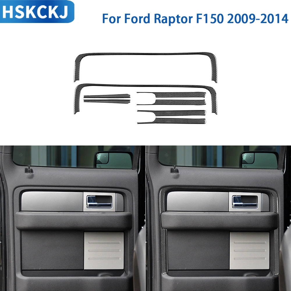 

For Ford Raptor F150 2009-2014 Accessories Real Soft Carbon Fiber Interior Rear Door Frame Cover Trim Sticker