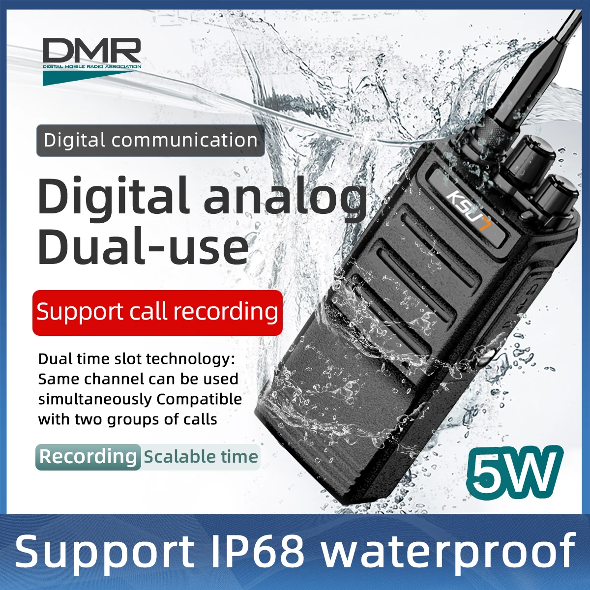 KSUN DM18UV DMR Ptt لاسلكي تخاطب طويل المدى IP68 مقاوم للماء VHF UHF Uv ثنائي النطاق مشفر راديو المحمول الرقمي