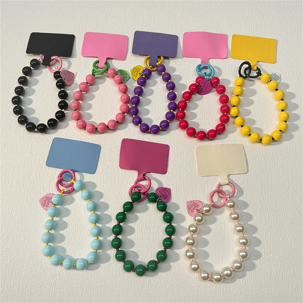 Korean Cute Colorful Love Heart Bead Phone Chain Pendant Charm Strap Cord For iPhone Samsung Bag Universal Girl Hanging Rope