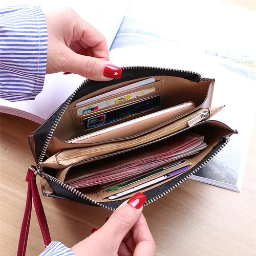 여성용 빈티지 오일 왁스 가죽 지퍼 클러치 지갑, 대용량 동전 지갑, 여성용 손목 밴드, 심플한 카드 홀더 