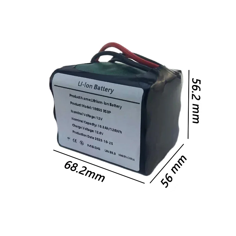 3S3P 12V 10500 MAh 18650 بطارية قابلة للشحن 12V مع لوحة حماية بطارية ليثيوم BMS