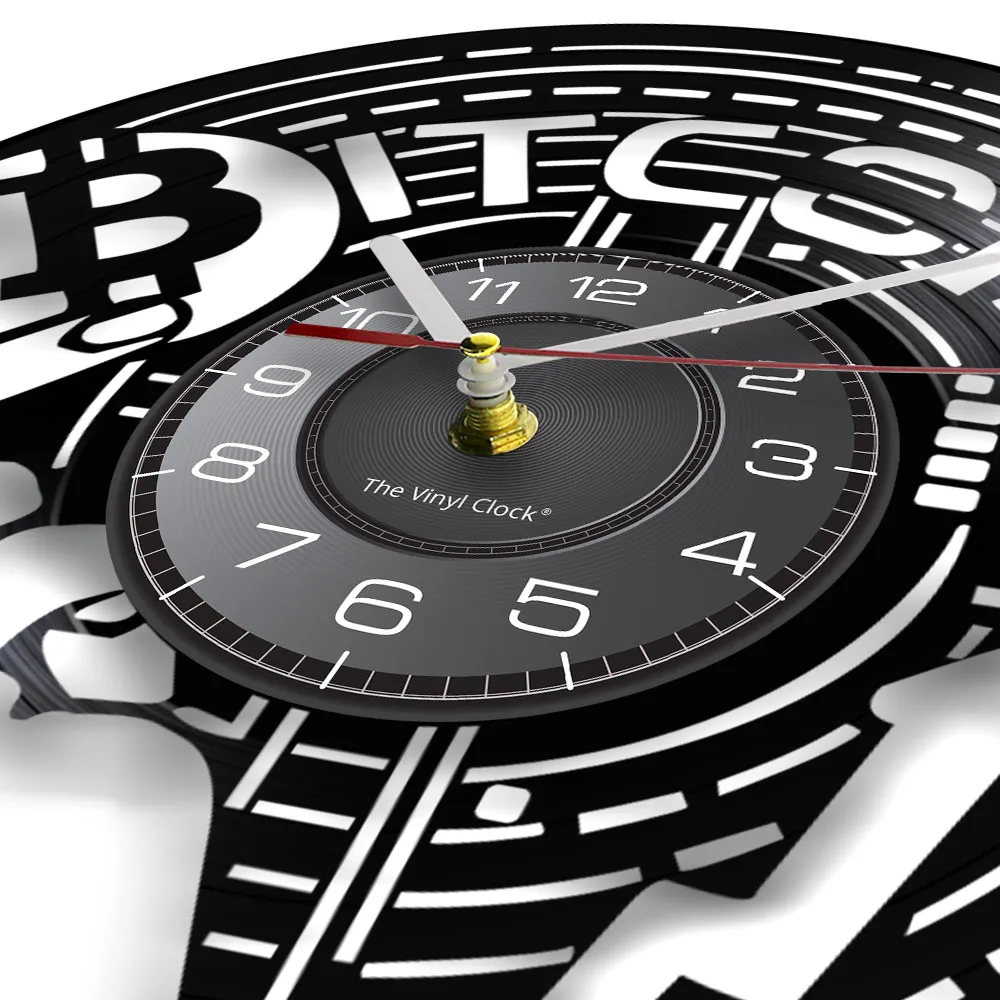 Crypto Currency Money Bitcoin Logo Vinyl Record Wall Clock For Company Office Room Decor Laser Cut Music Album Disk Craft Clock