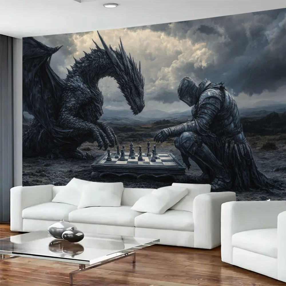 Anime Psychedelic Theme Tapestry Dinosaurs And Armored Warriors Mysterious Scene Wall Hanging Poster for Party Background