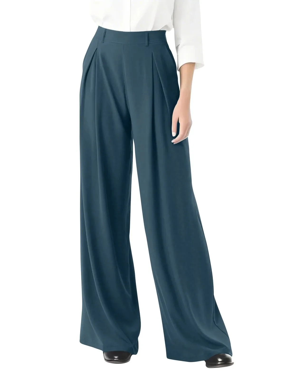 

Business Red Straight Leg Pants Women's High Waist Trousers for Job Interview Commute Pocket Detail Slimming Effect