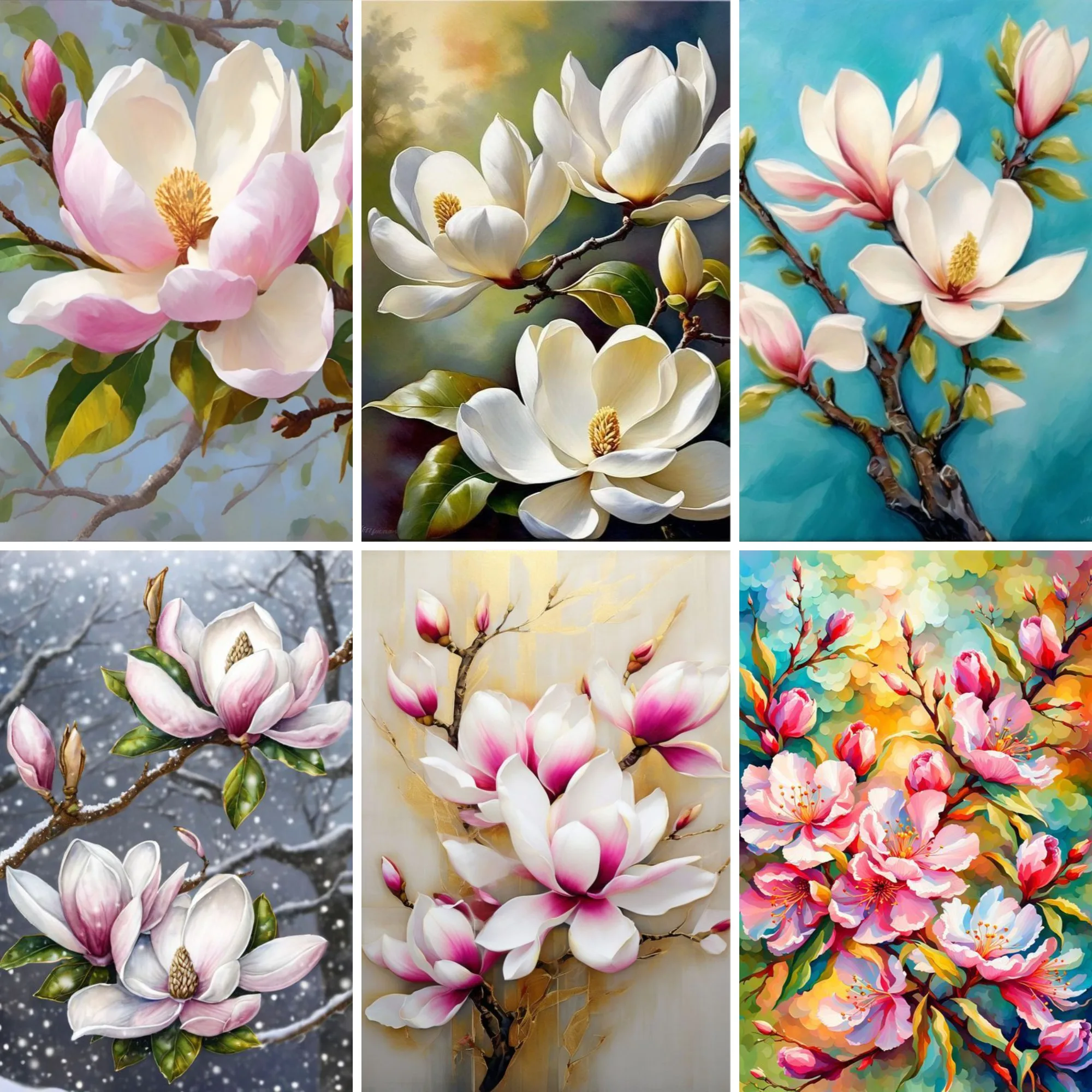 

DIY Diamond Painting Kit LOUISIANA State Flower Magnolia Blossom Botanical Art Full Square&Round Embroidery Mosaic Cross Stitch