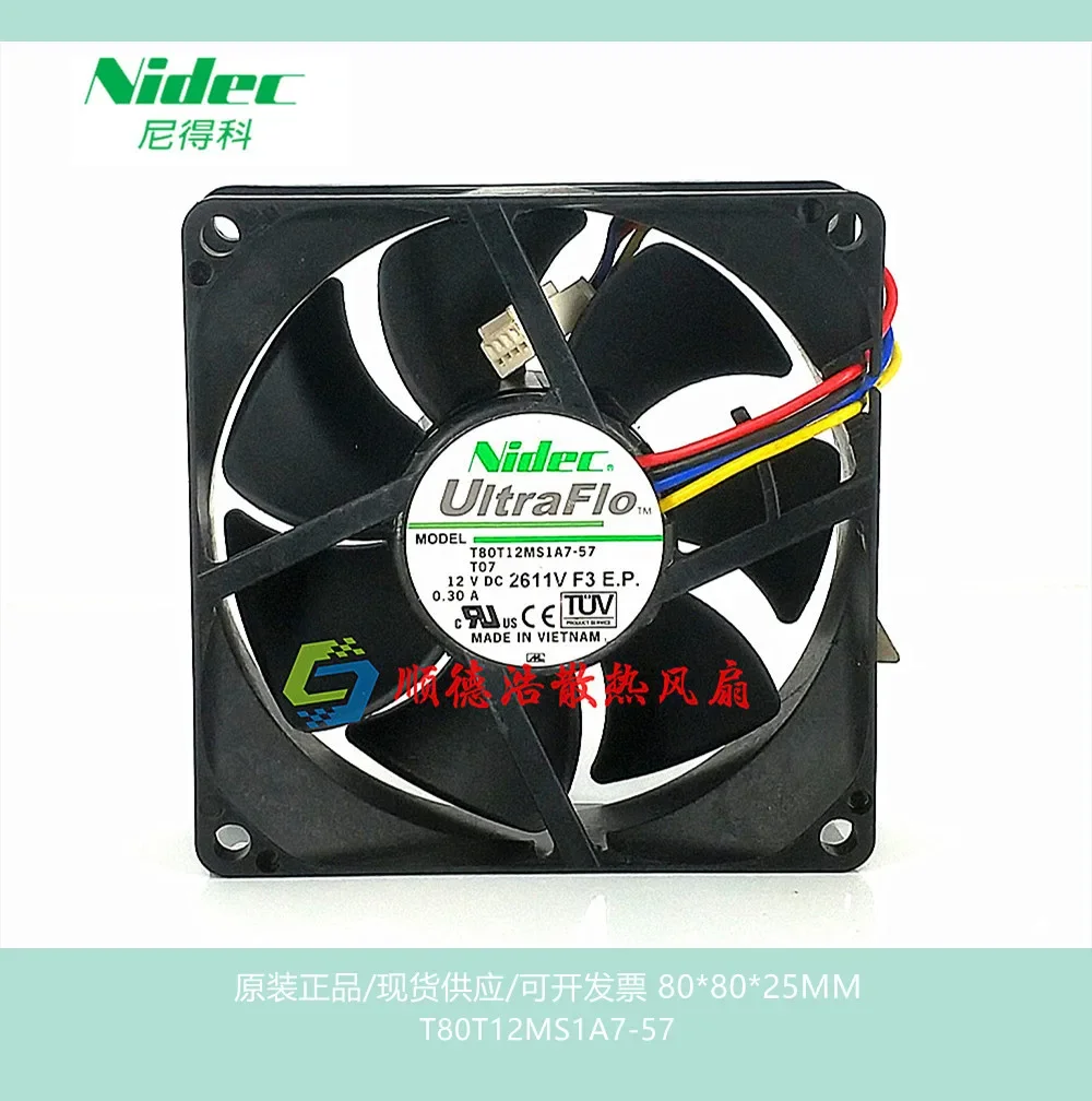 Nidec T80T12MS1A7-57 DC 12V 0.30A 80x80x25mm 4-Wire Server Cooling Fan