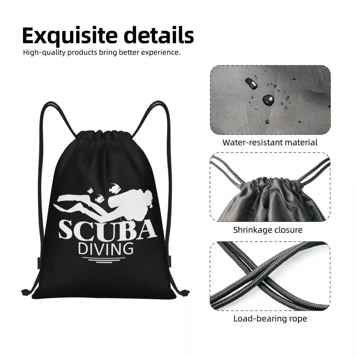 Custom Funny Scuba Diving Drawstring Bag for Shopping Yoga Backpacks Women Men Dive Sports Gym Sackpack