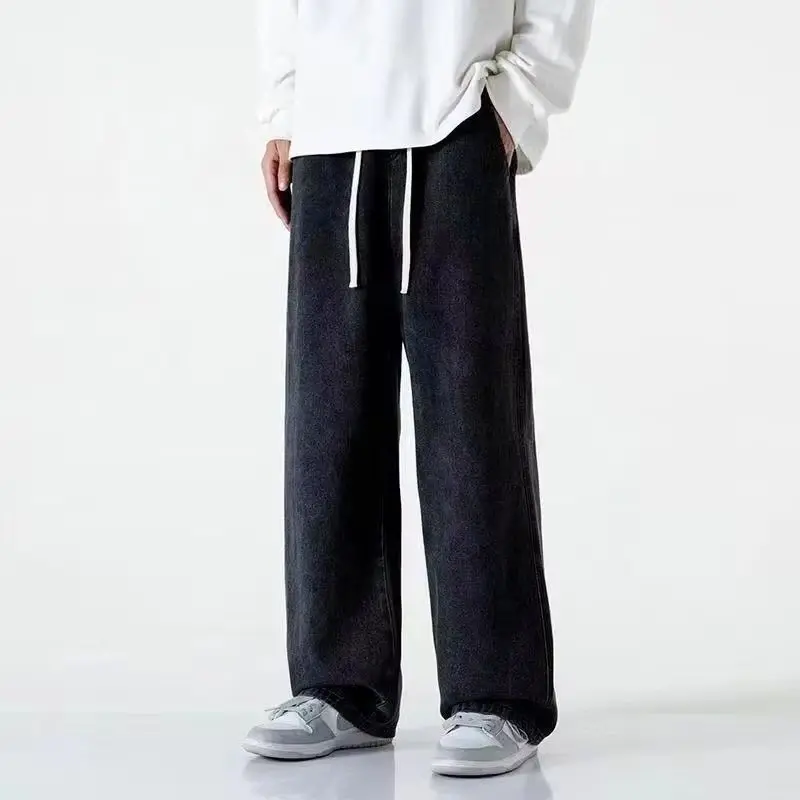 

Новые мужские джинсы свободного кроя в уличном стиле 2026 года, корейский стиль, модные прямые широкие брюки, брендовая одежда для мужчин, черные, светло-голубые