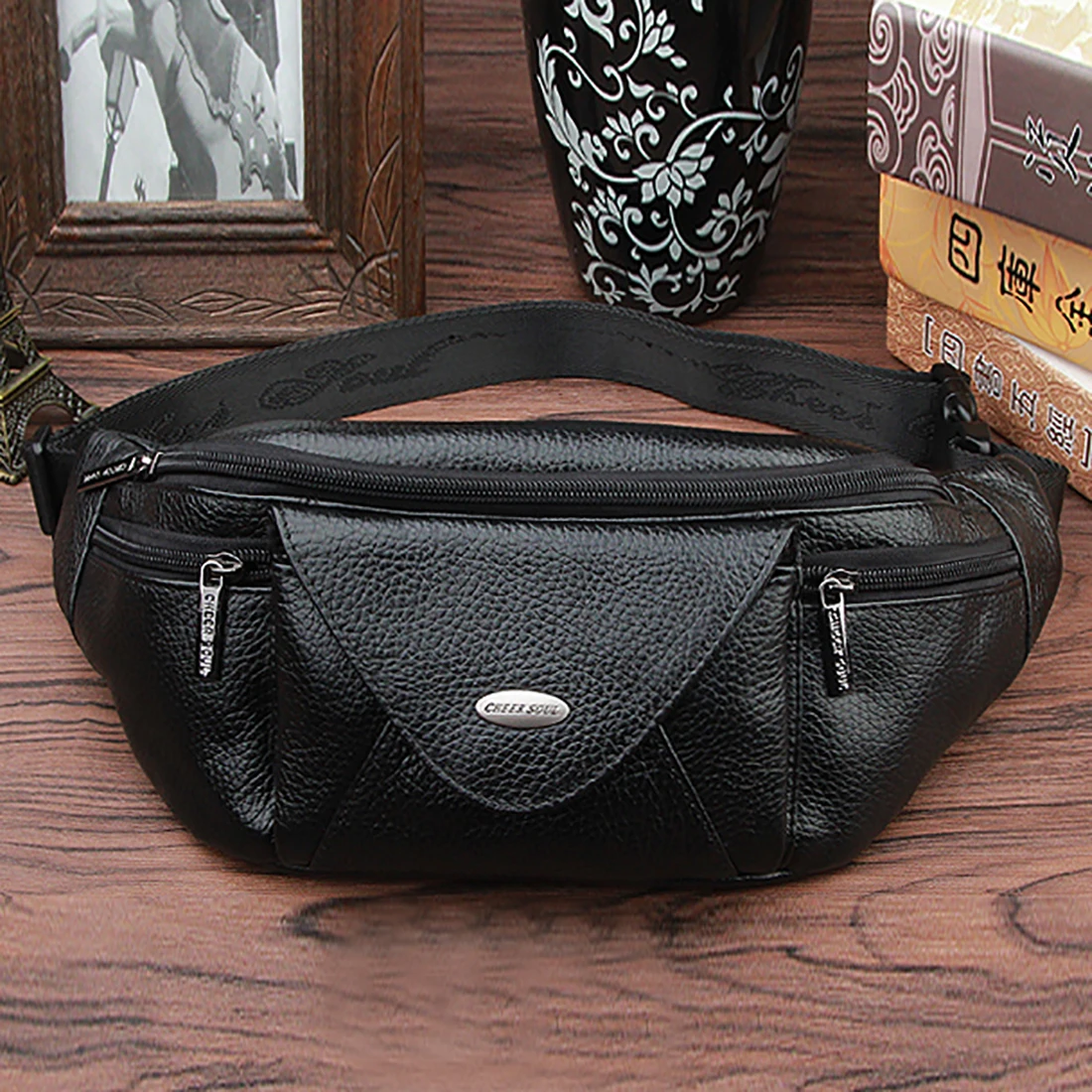 Genuine Leather Men Waist Fanny Pack  Belt Hip Bag Travel Cell/Mobile Phone Case Male Real Cowhide Sling Chest Bum Bags Purse