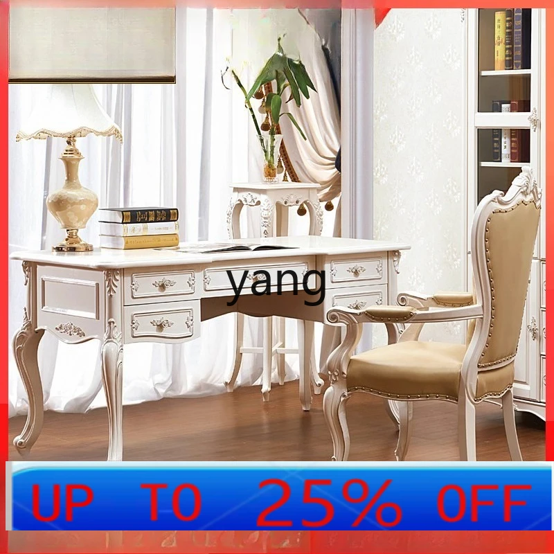 

LH solid wood study furniture gold-painted silver all solid wood desk, writing desk computer