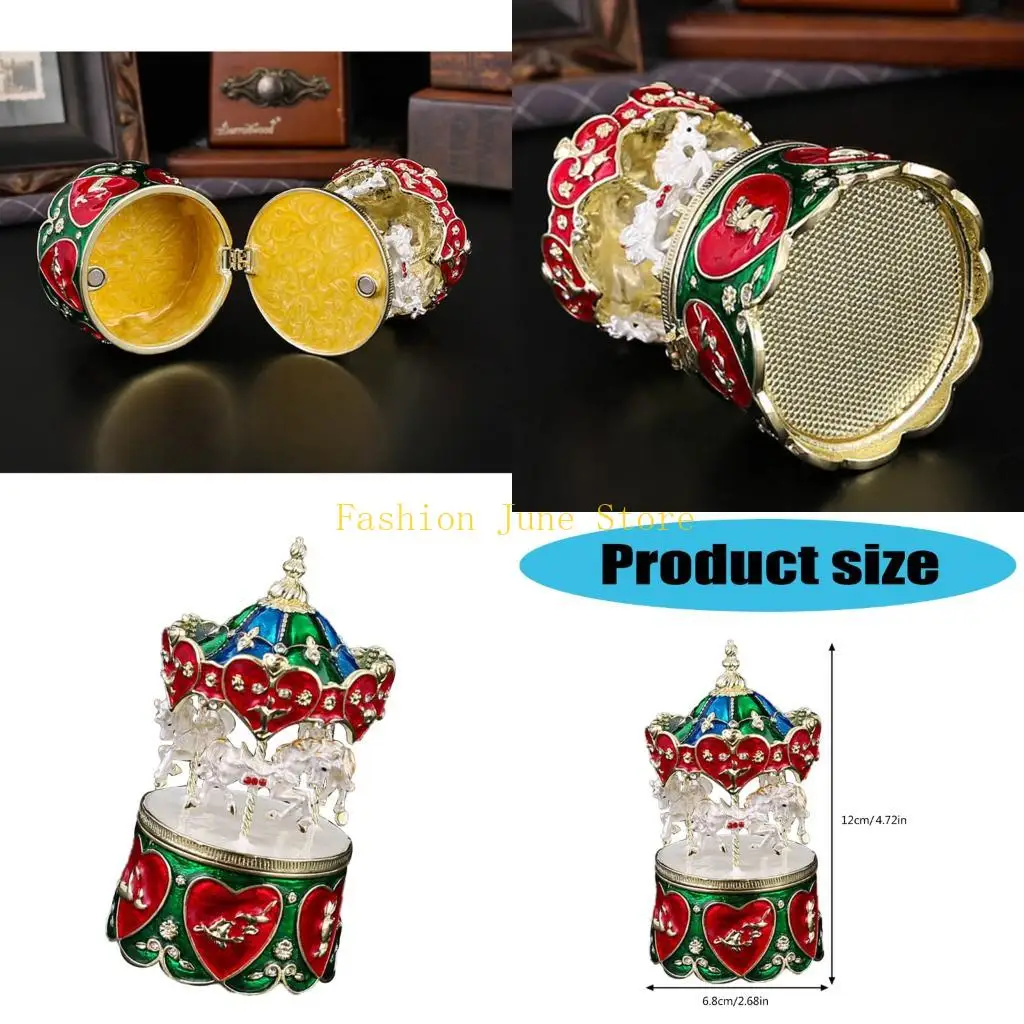 

N5KA Enamel Coated Carousel Jewelry Accessories Organiser Metal Construction Storage Box for Necklace Earrings